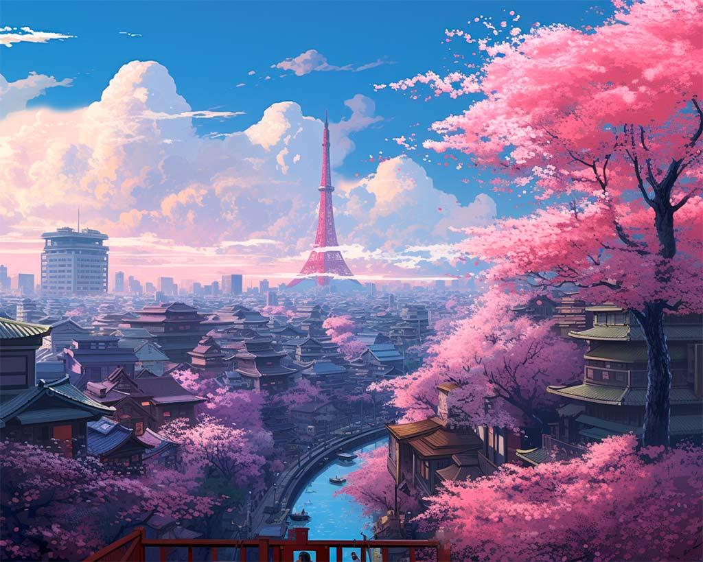 Tokyo in the style of Hayao Miyazaki